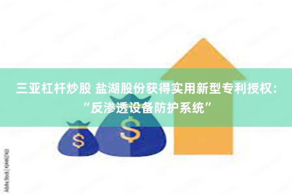 三亚杠杆炒股 盐湖股份获得实用新型专利授权：“反渗透设备防护系统”